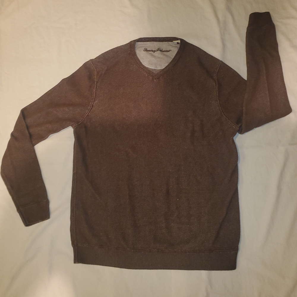 TOMMY BAHAMA Brown Textured Silk Cotton V-Neck Sweater